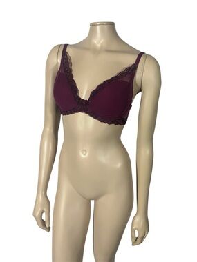 Natori Feather Tshirt Bra Burgundy Lace Trim Underwire Bra - Women Intimates